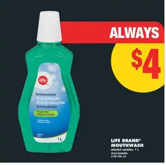 No Frills LIFE BRAND MOUTHWASH, 1 L offer