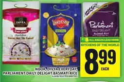 Food Basics NOOR, DIVYA EVERYDAY, PARLIAMENT DAILY DELIGHT BASMATI RICE offer