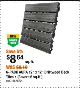 Home Depot 6-PACK AURA 12 x 12 Driftwood Deck Tiles • (Covers 6 sq.ft.) offer