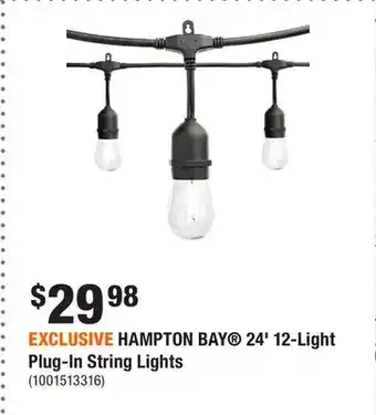 Home Depot EXCLUSIVE HAMPTON BAY 24' 12-Light Plug-In String Lights offer