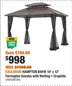 Home Depot EXCLUSIVE HAMPTON BAY 10' x 12' Farrington Gazebo with Netting • Graphite offer