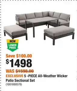 Home Depot EXCLUSIVE 5 -PIECE All-Weather Wicker Patio Sectional Set offer