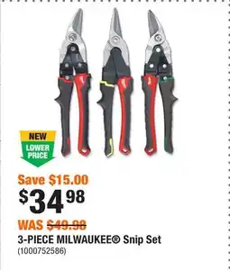 Home Depot 3-PIECE MILWAUKEE Snip Set offer