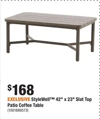 Home Depot EXCLUSIVE StyleWell 42 x 23 Slat Top Patio Coffee Table offer