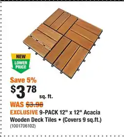 Home Depot EXCLUSIVE 9-PACK 12 x 12 Acacia Wooden Deck Tiles • (Covers 9 sq.ft.) offer