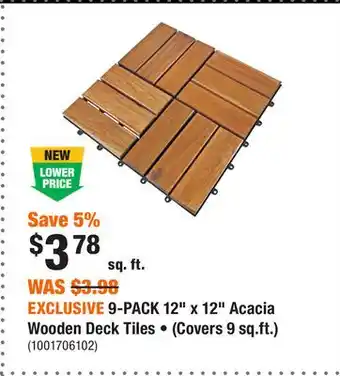 Home Depot EXCLUSIVE 9-PACK 12 x 12 Acacia Wooden Deck Tiles • (Covers 9 sq.ft.) offer