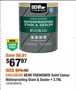 Home Depot EXCLUSIVE BEHR PREMIUM Solid Colour Waterproofing Stain & Sealer • 3.79L offer