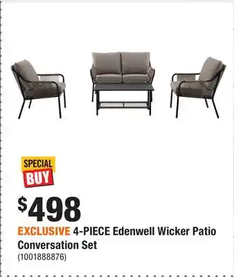 Home Depot EXCLUSIVE 4-PIECE Edenwell Wicker Patio Conversation Set offer