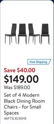 Walmart Set of 4 Modern Black Dining Room Chairs - for Small Spaces offer