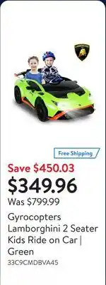 Walmart Gyrocopters Lamborghini 2 Seater Kids Ride on Car | Green offer