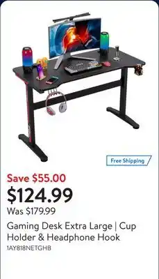 Walmart Gaming Desk Extra Large | Cup Holder & Headphone Hook offer