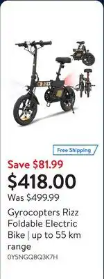 Walmart Gyrocopters Rizz Foldable Electric Bike | up to 55 km range offer