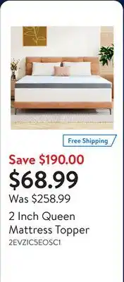 Walmart 2 Inch Queen Mattress Topper offer