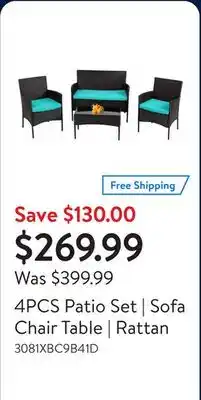 Walmart 4PCS Patio Set | Sofa Chair Table | Rattan offer