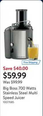 Walmart Big Boss 700 Watts Stainless Steel Multi Speed Juicer offer