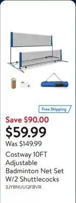 Walmart Costway 10FT Adjustable Badminton Net Set W/2 Shuttlecocks offer