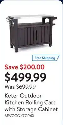 Walmart Keter Outdoor Kitchen Rolling Cart with Storage Cabinet offer