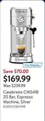 Walmart Casabrews CM5418 20 Bar, Espresso Machine, Silver offer