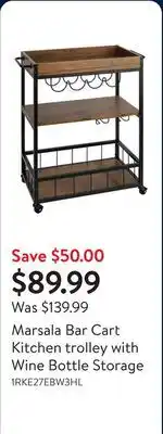 Walmart Marsala Bar Cart Kitchen trolley with Wine Bottle Storage offer