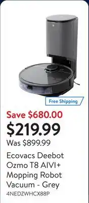 Walmart Ecovacs Deebot Ozmo T8 AIVI+ Mopping Robot Vacuum - Grey offer