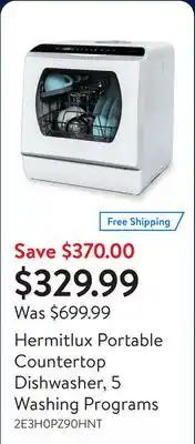 Walmart Hermitlux Portable Countertop Dishwasher, 5 Washing Programs offer