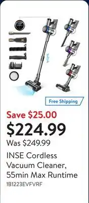 Walmart INSE Cordless Vacuum Cleaner, 55min Max Runtime offer
