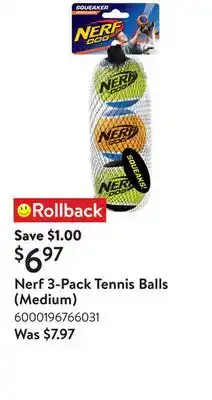 Walmart Nerf 3-Pack Tennis Balls (Medium) offer