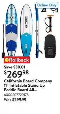 Walmart California Board Company 11 Inflatable Stand Up Paddle Board All Terrain​ offer