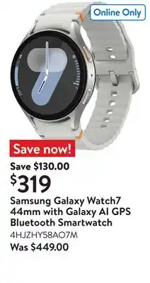 Walmart Samsung Galaxy Watch7 44mm with Galaxy AI GPS Bluetooth Smartwatch offer