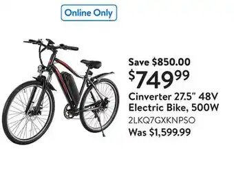 Walmart Cinverter 27.5 48V Electric Bike, 500W offer