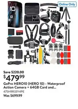 Walmart GoPro HERO10 (HERO 10) - Waterproof Action Camera + 64GB Card and 50 Piece Accessory Kit offer
