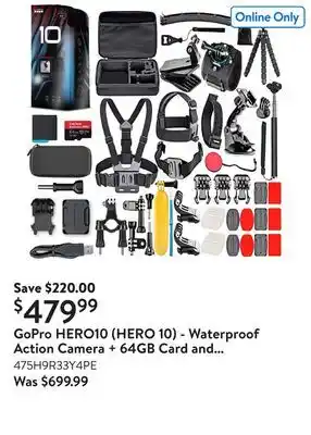 Walmart GoPro HERO10 (HERO 10) - Waterproof Action Camera + 64GB Card and 50 Piece Accessory Kit offer