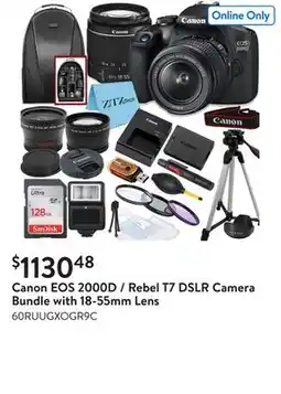 Walmart Canon EOS 2000D / Rebel T7 DSLR Camera Bundle with 18-55mm Lens offer
