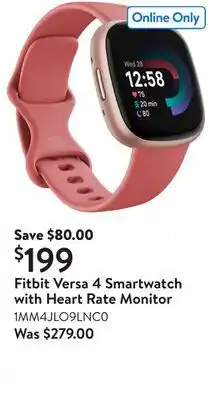Walmart Fitbit Versa 4 Smartwatch with Heart Rate Monitor offer
