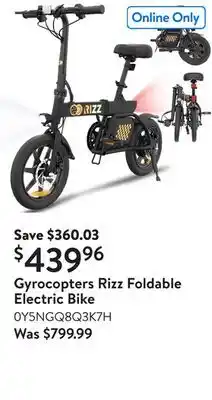 Walmart Gyrocopters Rizz Foldable Electric Bike offer