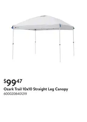 Walmart Ozark Trail 10x10 Straight Leg Canopy offer