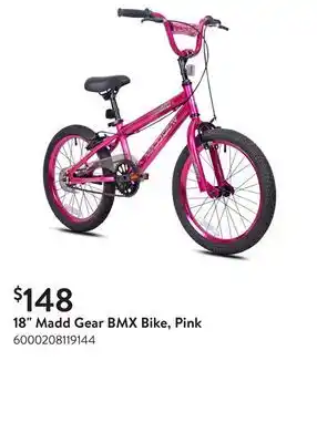 Walmart 18 Madd Gear BMX Bike, Pink offer