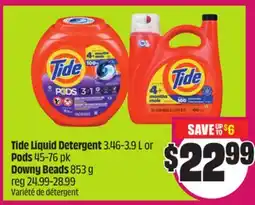 FreshCo Tide Liquid Detergent 3.46-3.9 L or Pods 45-76 pk Downy Beads 853 g offer