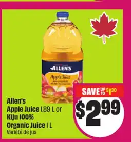 FreshCo Allen's Apple Juice 1.89 L or Kiju 100% Organic Juice 1 L offer