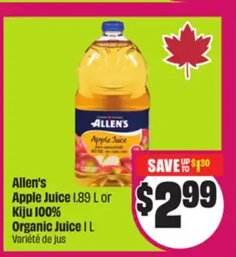 FreshCo Allen's Apple Juice 1.89 L or Kiju 100% Organic Juice 1 L offer