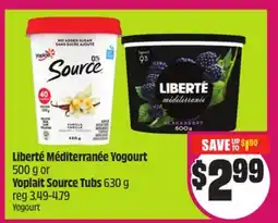 FreshCo Liberté Méditerranée Yogourt 500 g or Yoplait Source Tubs 630 g offer
