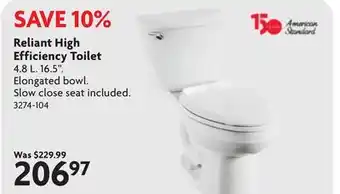 Home Hardware Reliant High Efficiency Toilet offer