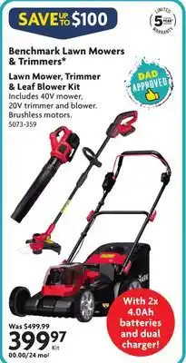 Home Hardware Cordless Lawn Mower, Trimmer & Blower Combo Kit - 40 V offer