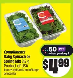 FreshCo Compliments Baby Spinach or Spring Mix 3/2 g Product Of USA offer