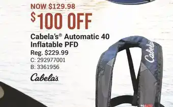 Cabela's Cabela's Automatic 40 Inflatable PFD offer