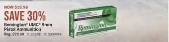 Cabela's Remington UMC 9mm Pistol Ammunition offer