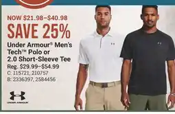 Cabela's Under Armour Men's Tech Polo or 2.0 Short-Sleeve Tee offer