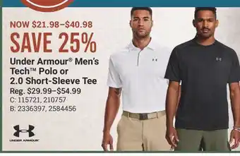 Cabela's Under Armour Men's Tech Polo or 2.0 Short-Sleeve Tee offer