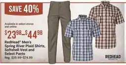 Cabela's RedHead Men's Spring River Plaid Shirts, Softshell Vest and Select Pants offer