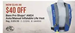 Cabela's Bass Pro Shops AM24 Auto/Manual Inflatable Life Vest offer